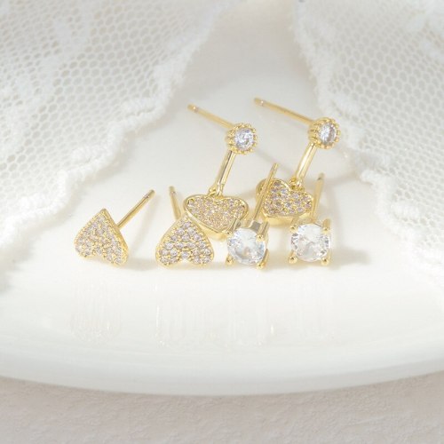 Korean Sterling Silver Needle Small Ear Studs One Card Three Pairs Set Combination Zircon Anti-Allergy Earrings