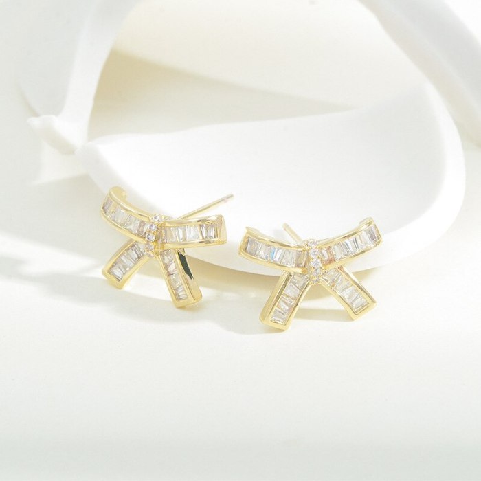 Sterling Silver Needle Zircon Bow Stud Earrings Female Earrings 2021 New Light Luxury Temperament Earrings Jewelry