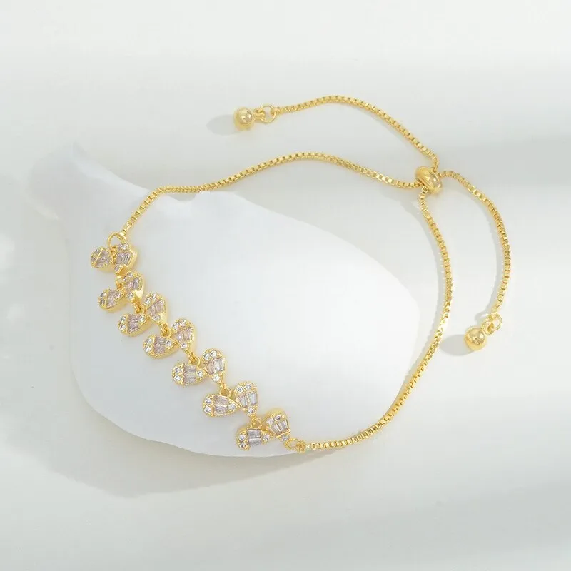 Micro Inlaid Zircon Pull Bracelet Female Copper Plated Real Gold Adjustable Bracelet Internet Celebrity Live Broadcast Ornament