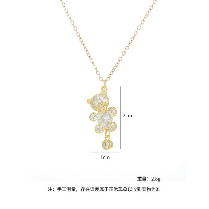 INS Style Bear Necklace Female Plated 14K Gold Micro Inlaid Zircon Simple Niche Design Clavicle Chain Jewelry Wholesale