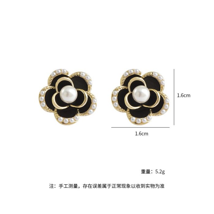 Korean High-Grade Camellia Ear Studs Sterling Silver Needle Earrings Internet Celebrity Elegance Retro Earrings New Fashion
