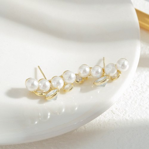 Sterling Silver Needle Pearl Zircon Stud Earrings Female Korean High Sense Frosty Style Earrings Fairy Ear Jewelry