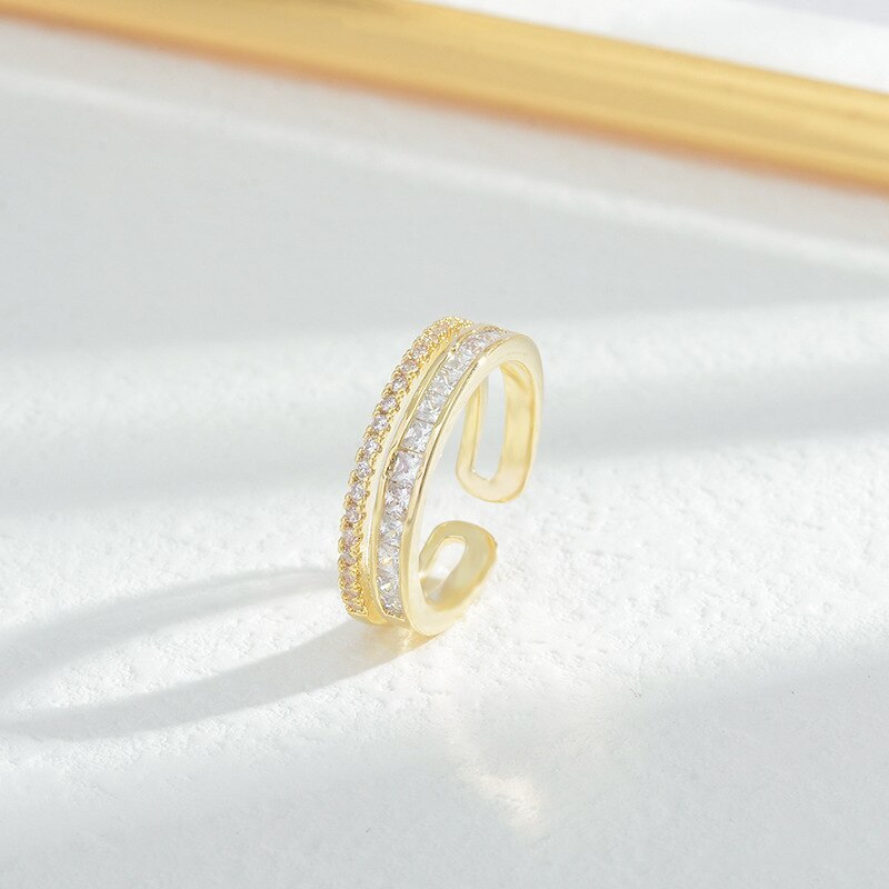 High-End Light Luxury Ring Cold Style Special-Interest Design Simple and Stylish Personality Ins Trendy Zircon Super Flash Open