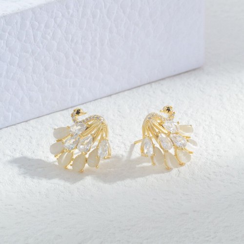 New Opal Earrings Women's Simple Fashion Temperament Sterling Silver Needle Stud Earrings Personalized Swan Earrings