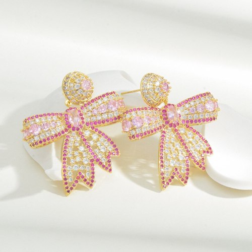 Fashion Special-Interest Stud Earrings Female Sterling Silver Needle Luxury Color Zirconium Design Bow Earrings Eardrops