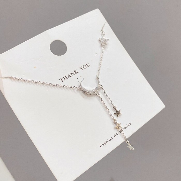 Simple Star and Moon Necklace Niche Design Ins Style Clavicle Chain Five-Pointed Star Affordable Luxury Style Pendant Necklace