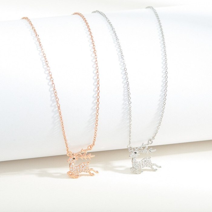 INS Cute Deer Necklace Women's 14K Gold Plated Zircon Online Influencer Clavicle Chain Ornament