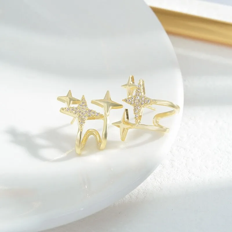 Sterling Silver Needle High-Grade French Style Four Eight-Pointed Stars Earrings Female Temperament Trendy Earrings Wholesale