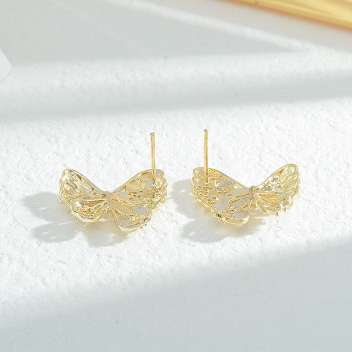 Sterling Silver Needle Hollow Zircon Butterfly Studs Exaggerated Exquisite Design Sense Earrings All-Match Earrings