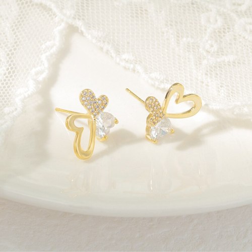 Korean Peach Heart Zircon Stud Earrings for Women Sterling Silver Needle 2021 New Fashion Earrings Simple and Elegant Earrings