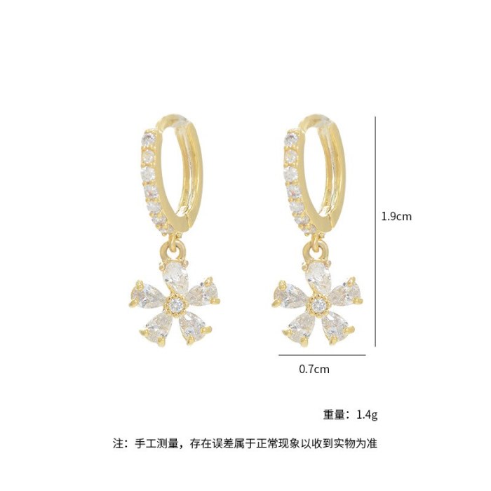 Korean Fashion New Product Micro Inlaid Zircon Flower Ear Clips Sweet Cute Lady Small Fresh Petal Earrings Fairy Style