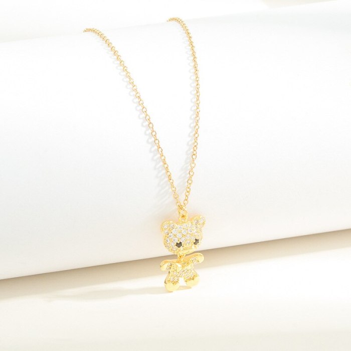 Korean Style Micro Inlaid Zircon Full Diamond Bear Necklace Female Ins Trendy Design Simple Fashion Girl Clavicle Chain