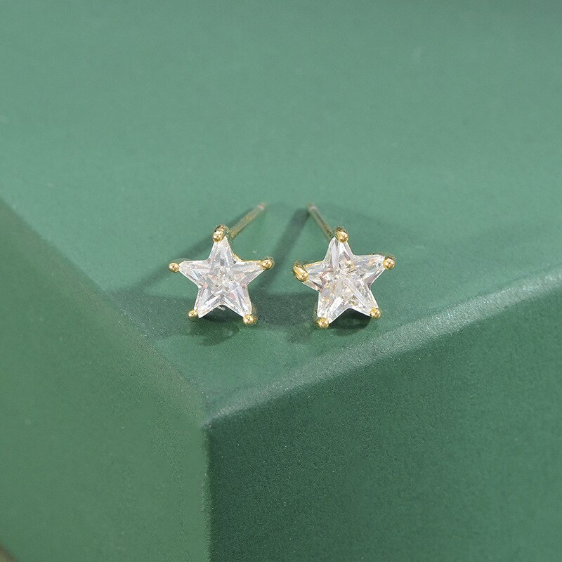 Sterling Silver Needle Fashion Girl Three Piece Set Combination Ear Studs One Card Three Pairs Five-Pointed Star Earrings