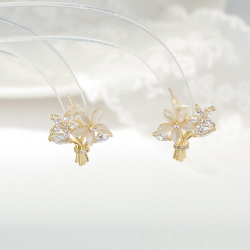 Korean Petals Opal Earrings Women's Temperament Wild Small Fashion Temperament Sterling Silver Needle Stud Earrings