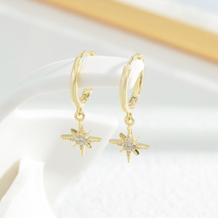 Fashionable High-Grade Micro Inlaid Zircon Eight Awn Star Earrings Women's Exquisite Light Luxury Ear Clip