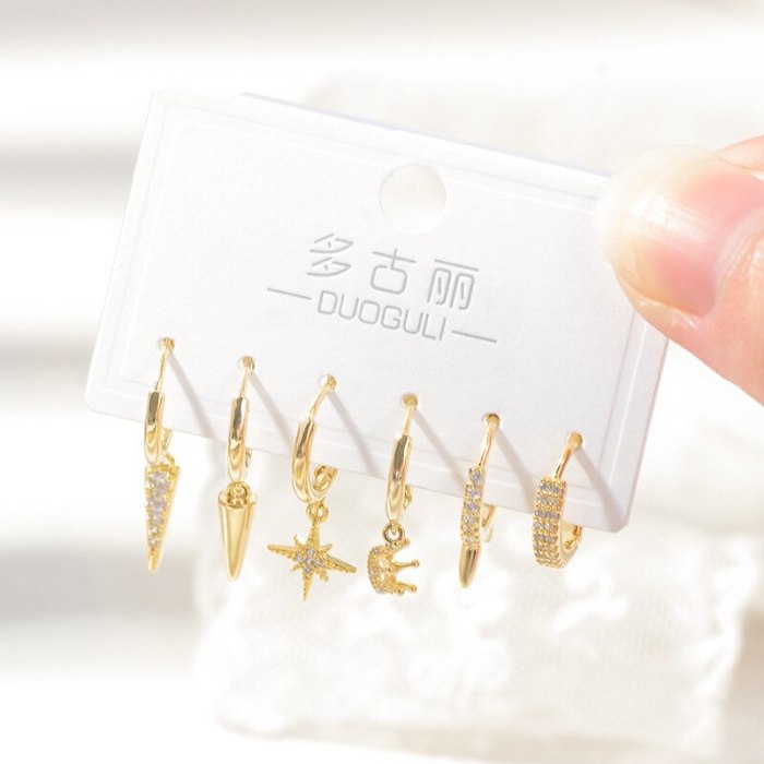 Korean Fashion Eight Awn Star Three-Piece Earrings Small Personality One Card Three Pairs Combination Ear Clips Earrings