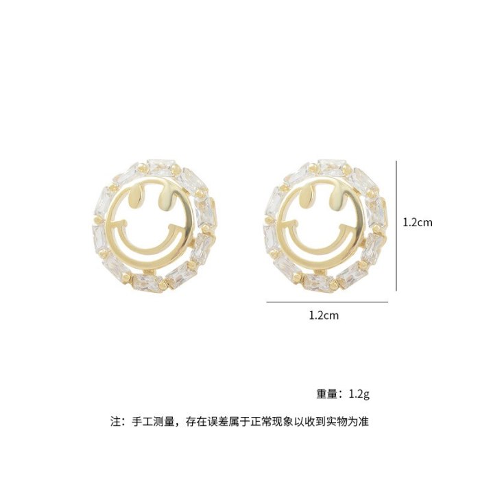 Korean Sterling Silver Needle Smiley Face Ear Studs Female Ins Hollow Jeweled Smile Exquisite Petite Earrings Earrings