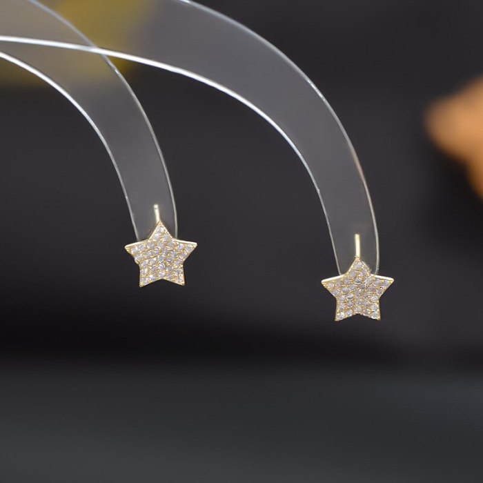 Sterling Silver Needle One Card Three Pairs of Earrings Female Micro Inlaid Zircon Days Pearl Five-Pointed Star Earrings