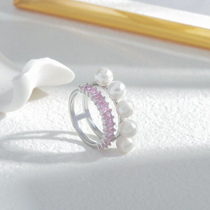 Korean Retro Geometric Pearl Ring Korean Ins Style Needle Closed Ring Girly Style Pearl Commuter Ring