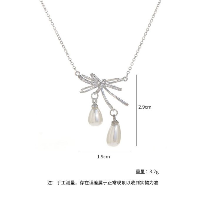 Baroque Natural Freshwater Pearl Necklace Female Micro Inlaid Zircon Bow Clavicle Chain Niche Design Necklace Tide