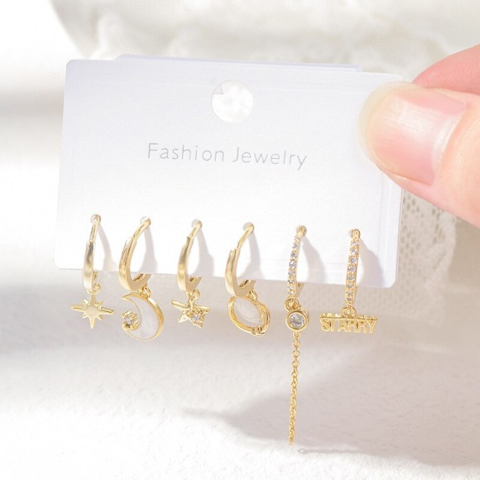 New Gold Plated Ear Clip Women's One Card Three Pairs Set Earrings Personalized Fashion Letter Earrings