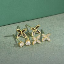 Sterling Silver Needle Fashion Three-Piece Set Combination Ear Studs One Card Three Pairs Of Zircon Petals Student Earrings