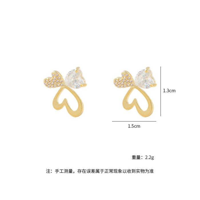 Korean Peach Heart Zircon Stud Earrings for Women Sterling Silver Needle 2021 New Fashion Earrings Simple and Elegant Earrings
