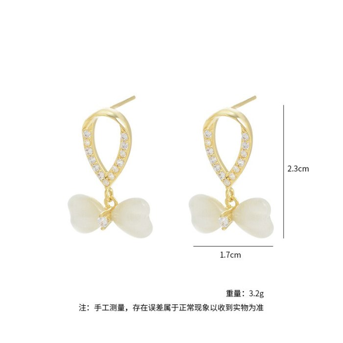 New Personalized Opal Earrings Korean Style Sterling Silver Needle Gold-Plated Micro-Inlaid Gold-Plated Butterfly Studs Earrings
