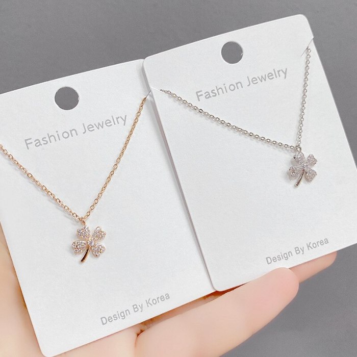 Korean Fashion Micro Inlaid Zircon Lucky Four-Leaf Clover Necklace Female Clavicle Chain Fashion Necklace Fashion
