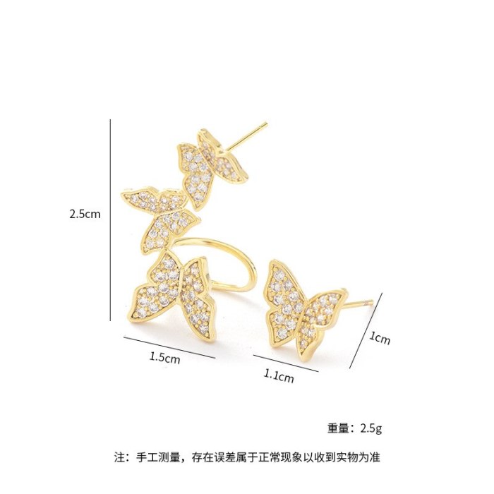 All-Matching Graceful Butterfly Earrings Female Online Influencer Tik Tok Live Stream Earrings Full Diamond Butterfly Earrings