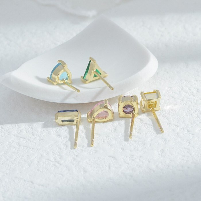 Korean Exquisite 925 Silver Needle Micro Inlaid Zircon Female Stud Earrings Niche Design Graceful One Card Three Pairs Earrings