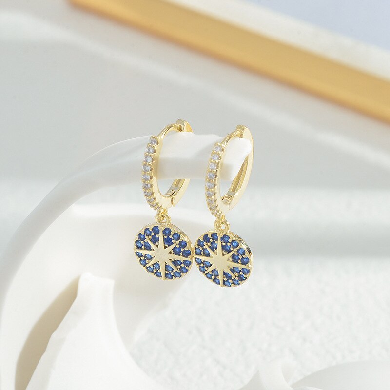 Fashionable High-Grade Micro Inlaid Zircon Eight Awn Star Earrings Women's Exquisite Light Luxury Ear Clip