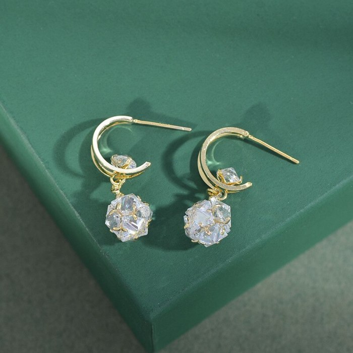 Sterling Silver Needle Stud Earrings for Women Elegant Zircon Ball Exquisite Lucky Beads Diet Balls Earrings Earring Ornament