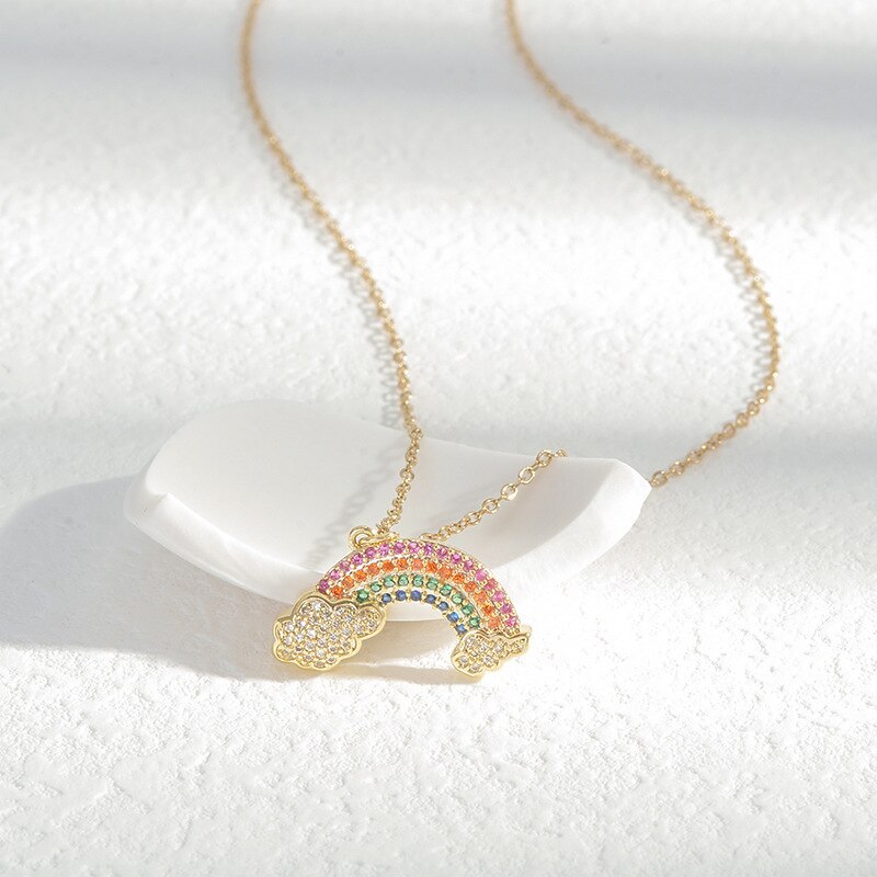 Sweet Temperament Titanium Steel Necklace Women's Fresh Rainbow Necklace Shell Cloud Pendant Fairy Clavicle Chain