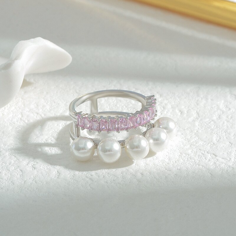 Korean Retro Geometric Pearl Ring Korean Ins Style Needle Closed Ring Girly Style Pearl Commuter Ring