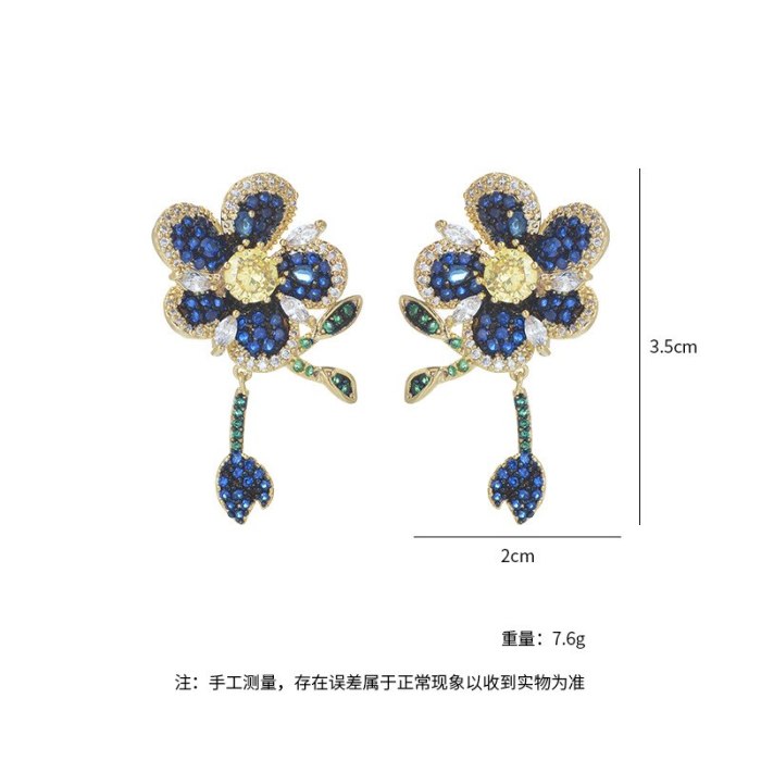 Korean-Style Micro-Inlaid Colorful Zircon Flexible Leaves Elegant Earrings Sterling Silver Needle Three-Dimensional Earrings
