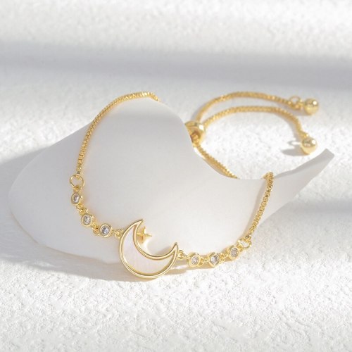 Micro Inlaid Zircon Shell Moon Pull Bracelet Female Korean Style Stylish Adjustable Personality Ornament Wholesale