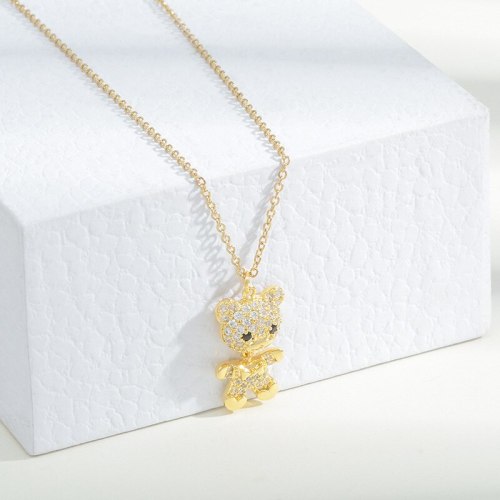 Korean Style Micro Inlaid Zircon Full Diamond Bear Necklace Female Ins Trendy Design Simple Fashion Girl Clavicle Chain