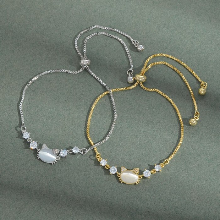 New Opal Cat Pull Bracelet Female Niche Design Light Luxury Adjustable Bracelet Ornament Wholesale