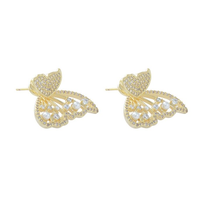 925 Silver Stud Earrings Women's Simple Single-Wing Butterfly Earrings Hollow Shiny Wings Ear Bone Stud Earring Ornament