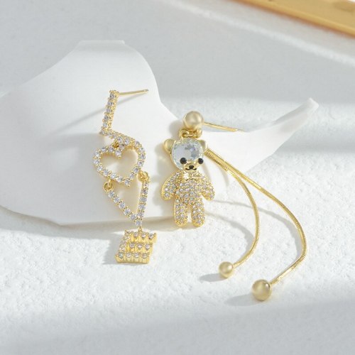 Sterling Silver Needle Love Letter Asymmetric Bear Ear Studs Women's Exquisite Light Luxury High-Grade Tassel Earrings Earrings