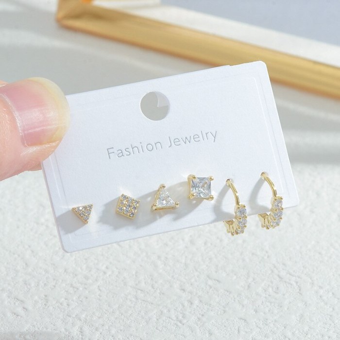 New Mori Style Female Student One Card Three Pairs Storage Ear Studs Female Sterling Silver Needle Simple High-Grade Earrings