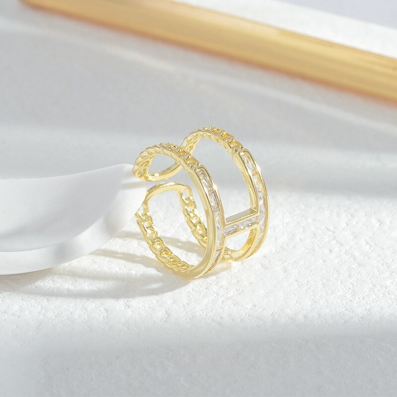 Exquisite Index Finger Ring Micro Inlaid Zircon Simple Bracelet Special Interest Light Luxury Adjustable Ring Irregular Ring