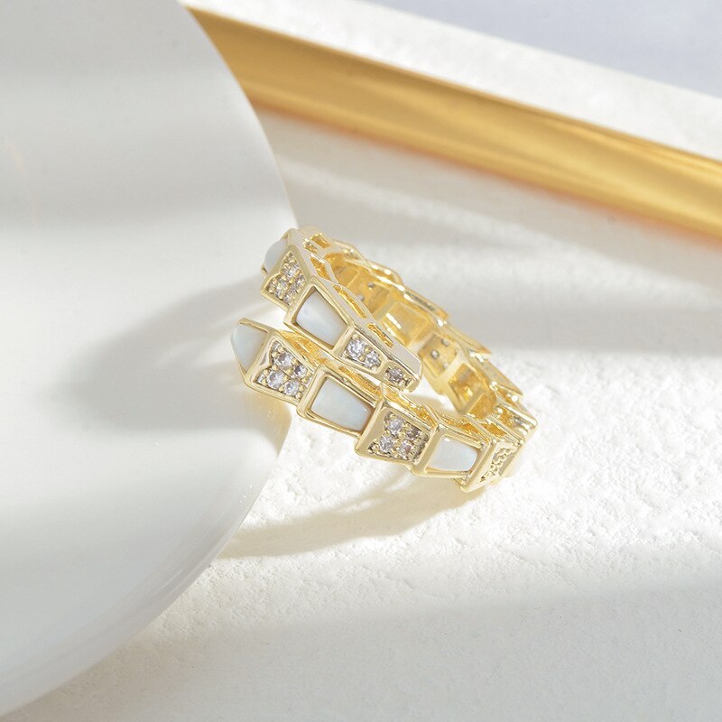 Micro Inlaid Zircon Full Diamond Shell Ring Personality Snake Bone Open Ring Special-Interest Design Index Finger Ring