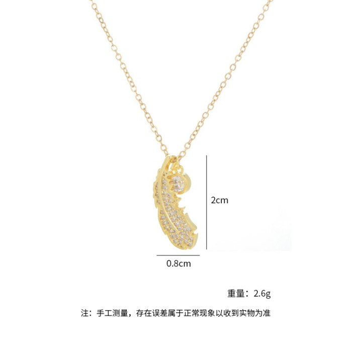 Cross-Border Hot Sale Micro Inlaid Zircon Leaf Necklace Female Personality Ornament