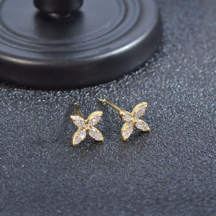 Sterling Silver Needle Fashion Three-Piece Set Combination Ear Studs One Card Three Pairs Of Zircon Petals Student Earrings