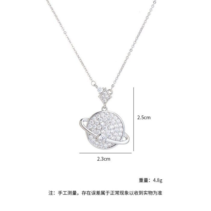 Korean Fashion Micro Inlaid Zircon Planet Necklace Female Light Luxury Minority Temperament Clavicle Chain Personality Ornament