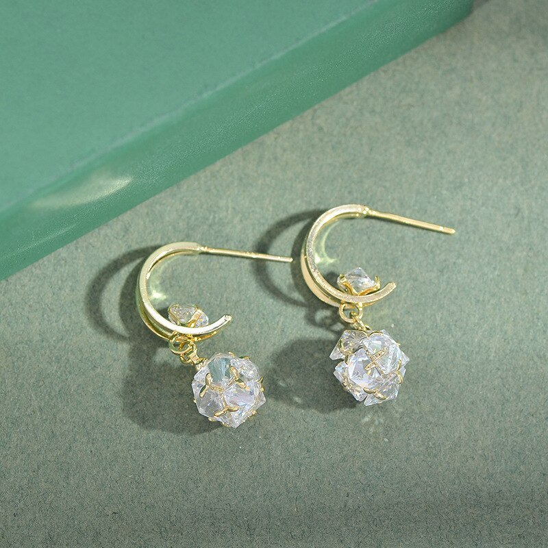 Sterling Silver Needle Stud Earrings for Women Elegant Zircon Ball Exquisite Lucky Beads Diet Balls Earrings Earring Ornament