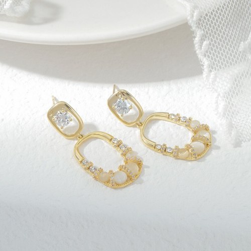 Sterling Silver Needle Fashion Personality Earrings Women's Korean Geometric Ear Studs Simple Opal Earring Ornament