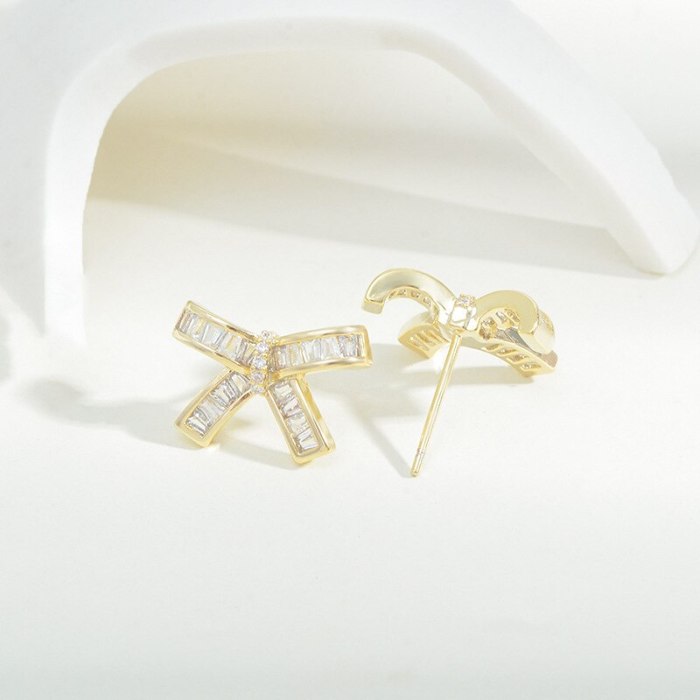 Sterling Silver Needle Zircon Bow Stud Earrings Female Earrings 2021 New Light Luxury Temperament Earrings Jewelry